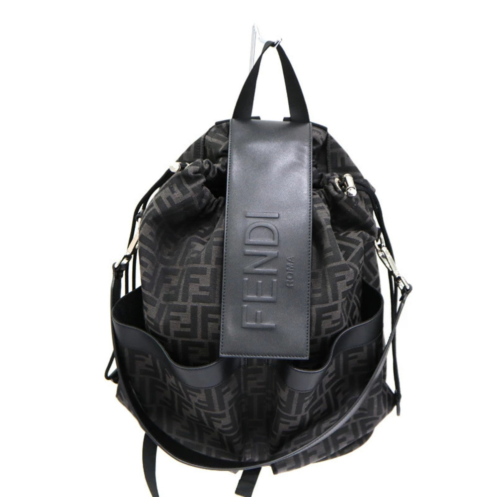Fendi Strike Backpack Rucksack Daypack Gray Black Canvas Leather